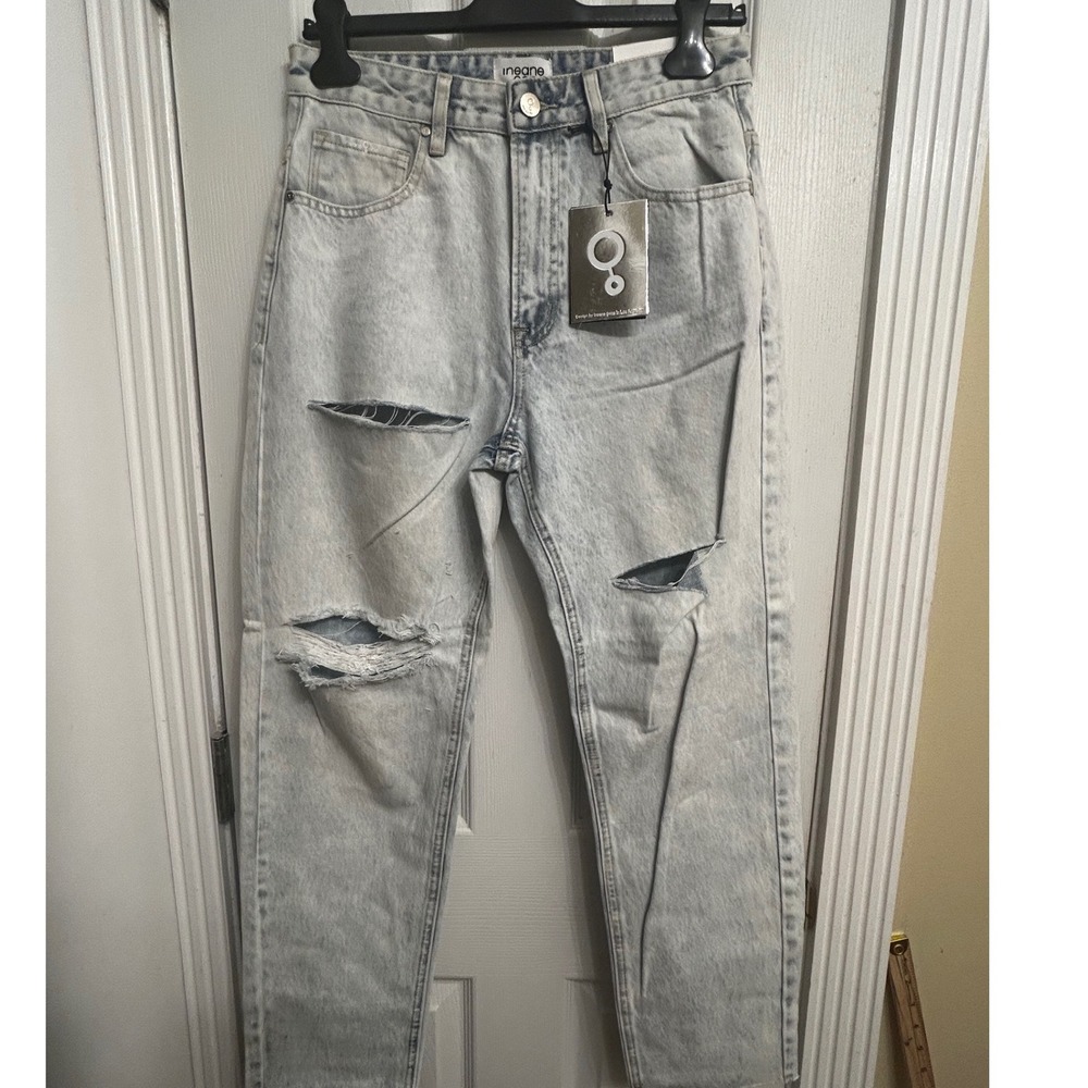 Insane Gene Los Angeles Light Acid Wash Distressed Straight Leg Jeans Size 5/26